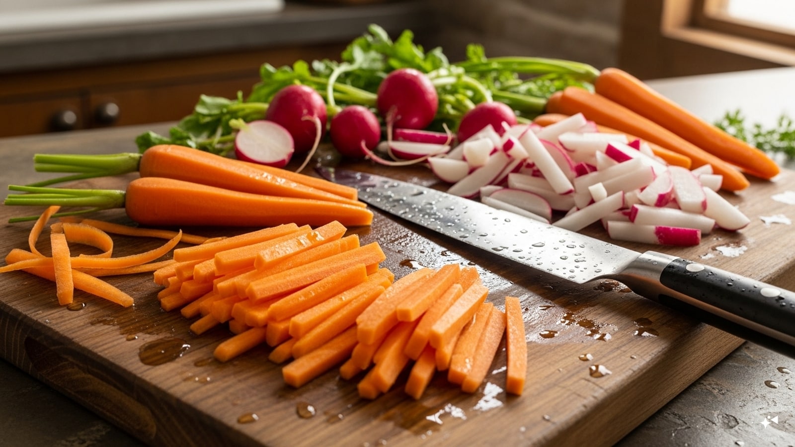 Step 1: Prepare the vegetablesWash carrots and radish thoroughly, peel them, and cut into thin sticks. Pat them dry with a clean kitchen towel to remove excess moisture. This helps the pickle last longer and prevents spoilage. Step 1: Prepare the vegetablesWash carrots and radish thoroughly, peel them, and cut into thin sticks. Pat them dry with a clean kitchen towel to remove excess moisture. This helps the pickle last longer and prevents spoilage.